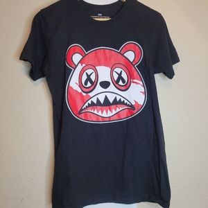 Baws mens Tshirt Bear Head Black Red Tee Small